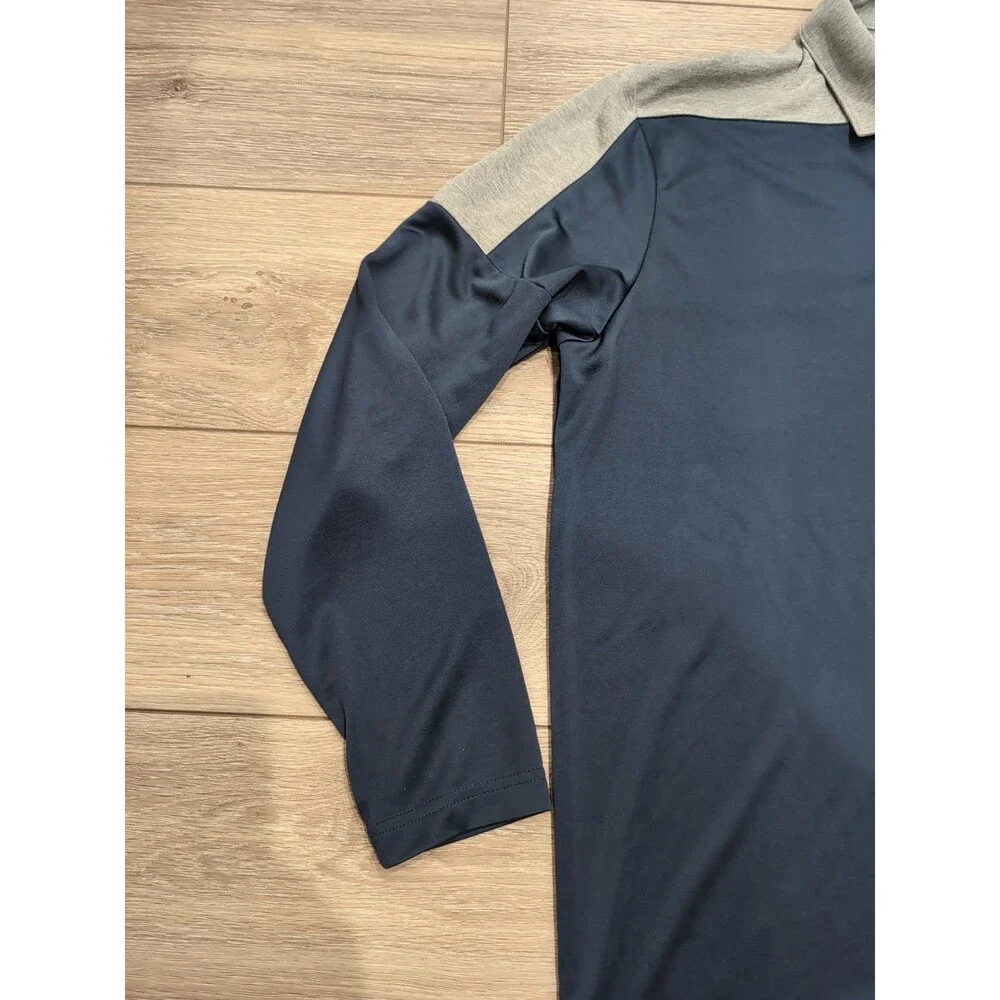 ADIDAS 3 BUTTON GOLF POLO LONG SLEEVE STRETCH PRIME GREEN MEN'S XL NAVY/GRAY